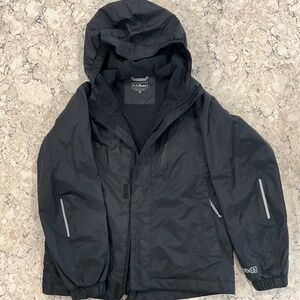 Boys LL Bean Fleece-Lined Rain Coat, Black, Size S8, Excellent Condition
